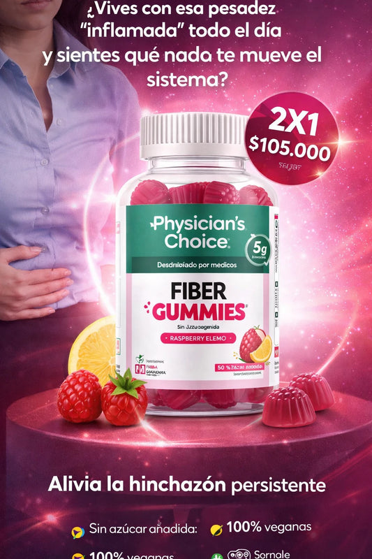 Physician’s Choice Fiber Gummies for Digestive Health & Regularity - Raspberry Lemon Flavor - 60CT